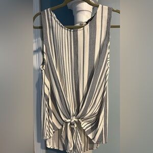 Staccato Black and White Striped Tie-Front Tank Top